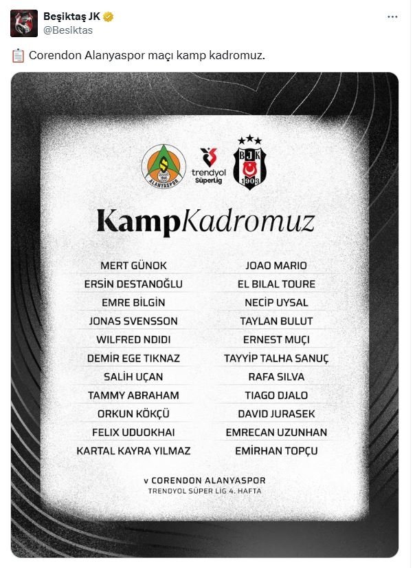 Beşiktaş'ın Corendon Alanyaspor maçı kamp kadrosu belli oldu! 2 besiktasin corendon alanyaspor maci kamp kadrosu belli oldu 0 b9GNBPTP